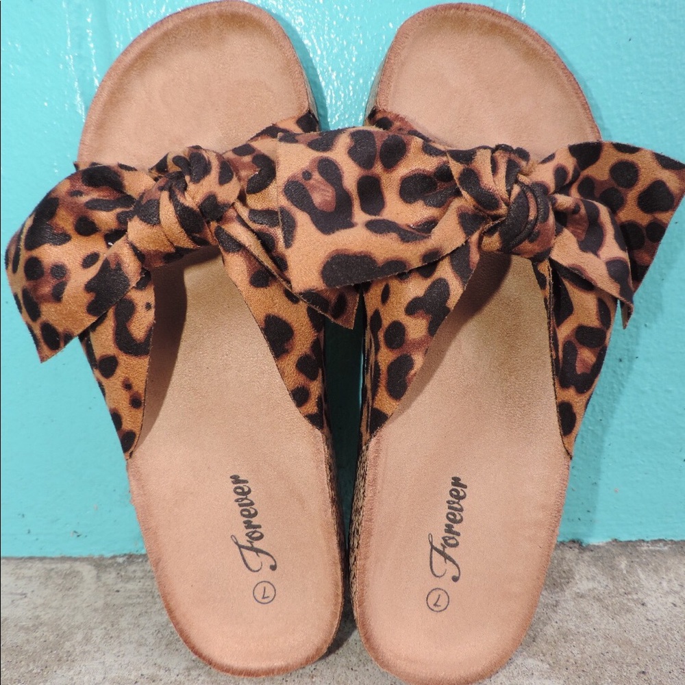 Forever Leopard Print Bow Slip On Sandal